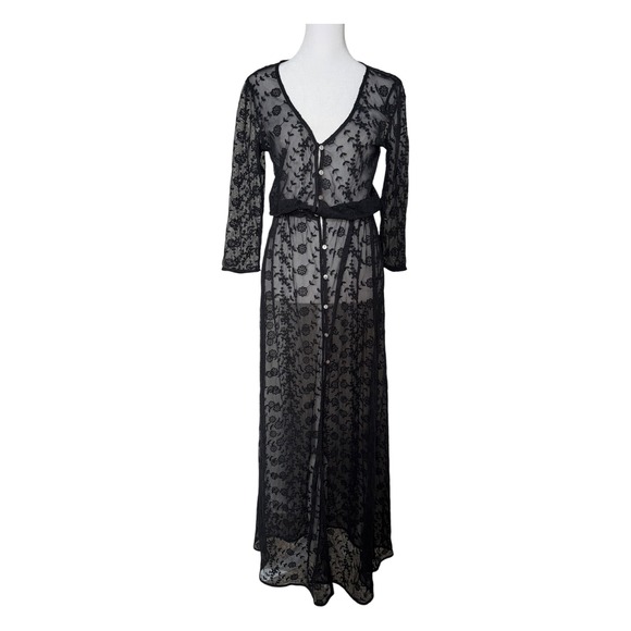 Forever 21 Dresses & Skirts - Whimsigoth Fairy Grunge Black Floral Embroidered Sheer Mesh Maxi Dress Womens S